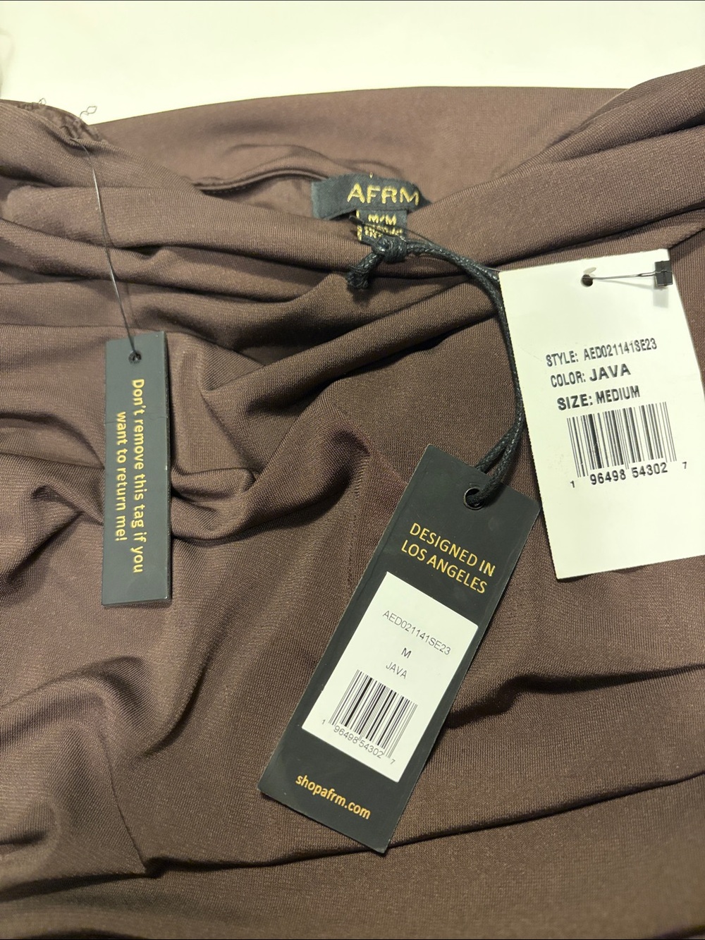 AFRM Java Brown Ruched Slip Dress - Picture 5 of 5